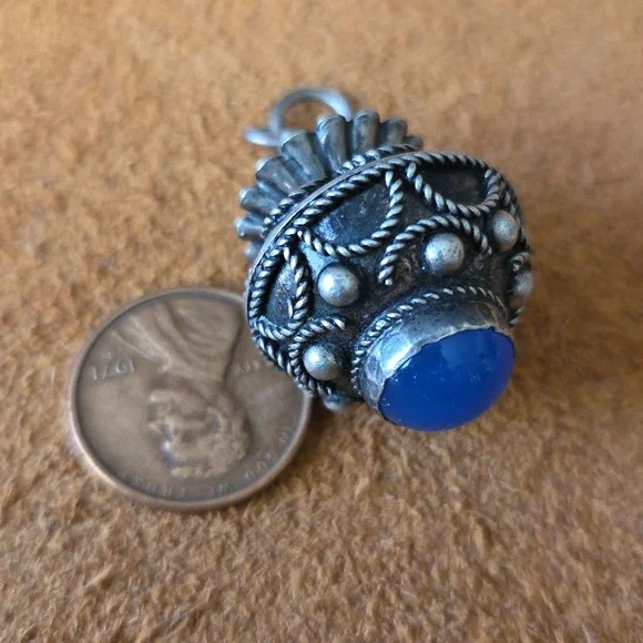 Vintage Etruscan Sterling Silver Large Purse Charm Bead Jade Pendant Focal 7gram - Picture 5 of 6